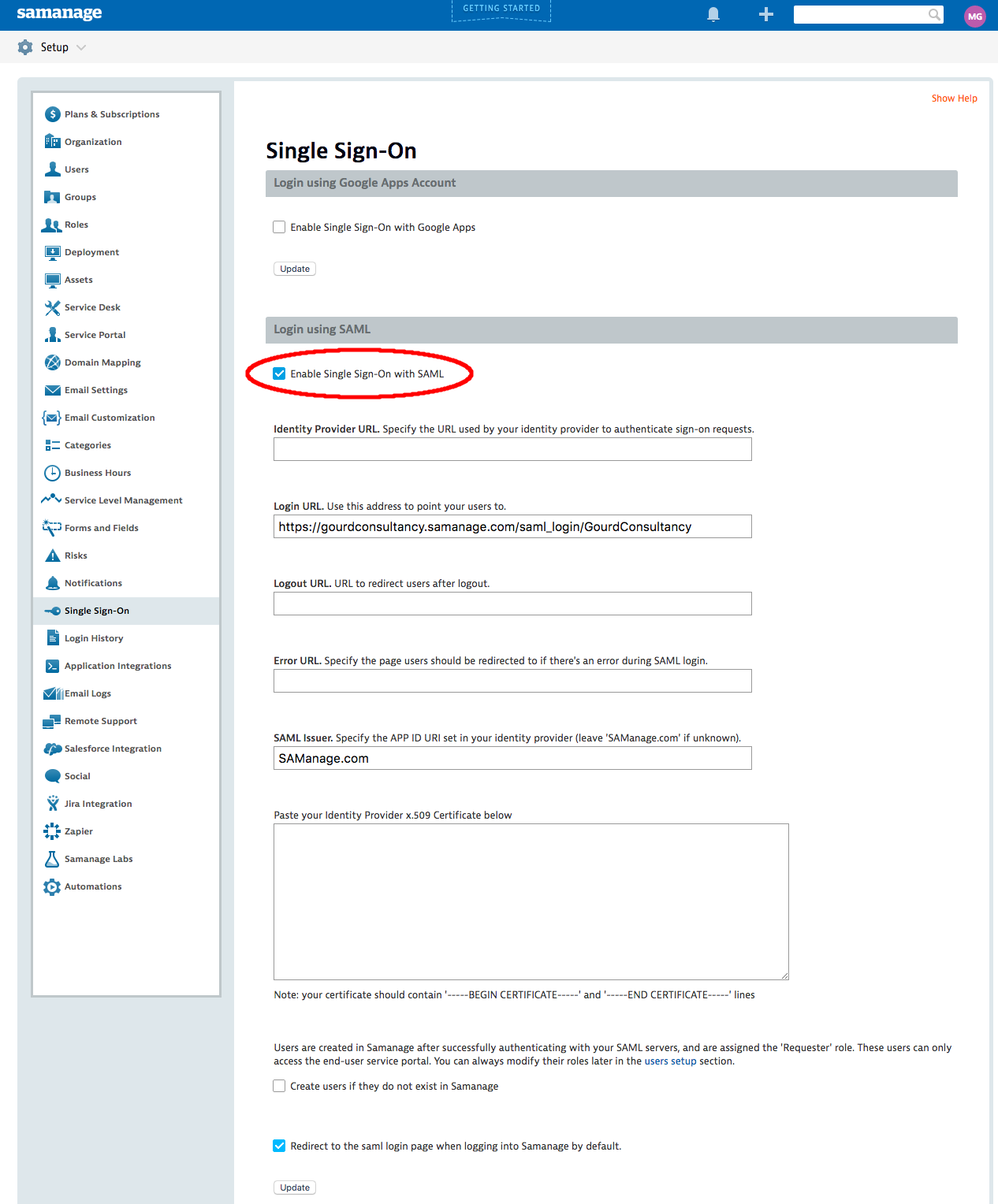Enable Signle Sign-On